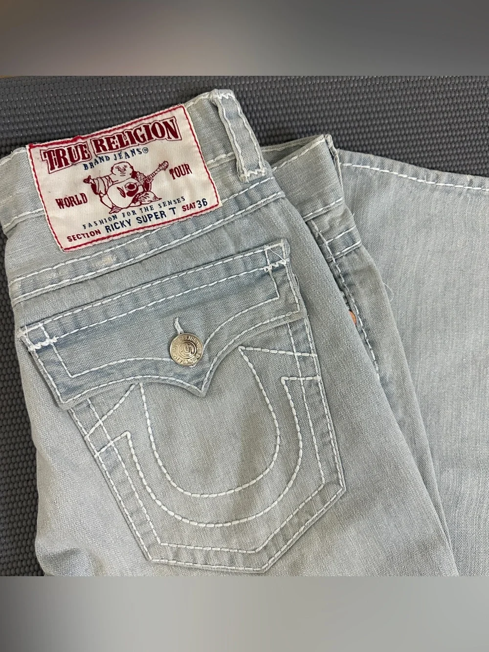 VTG True Religion Ricky Super T Relaxed Straight  Leg Mens SZ 36 Light Blue Wash
